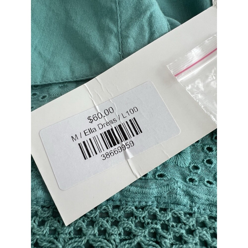 Layerz NWT 100% Cotton Collared Shirt Dress Flowy Gauzy Eyelet Seafoam Green M - Picture 8 of 12